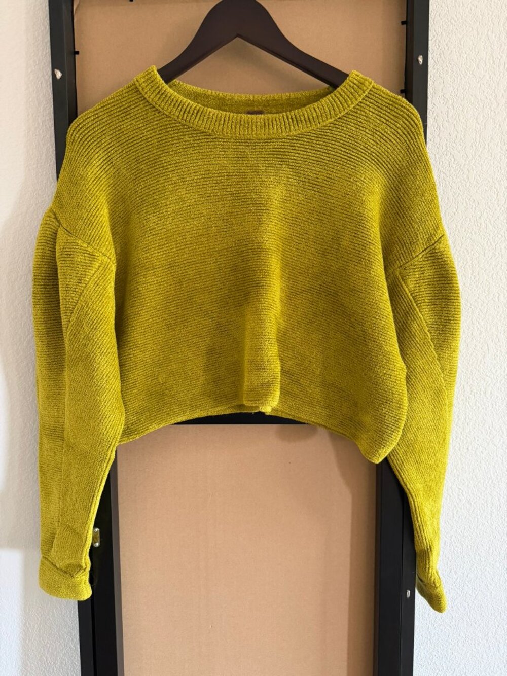 Free People Mustard Balloon-Sleeve Crop Sweater